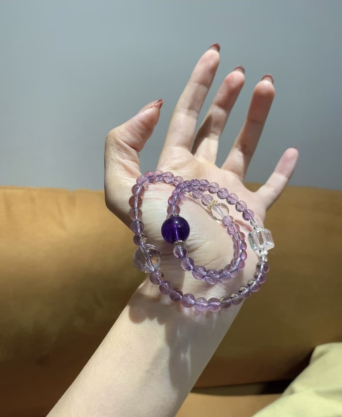 Double Strand Amethyst & Crystal Bracelet – Elegant Spiritual Jewelry Gift for Women