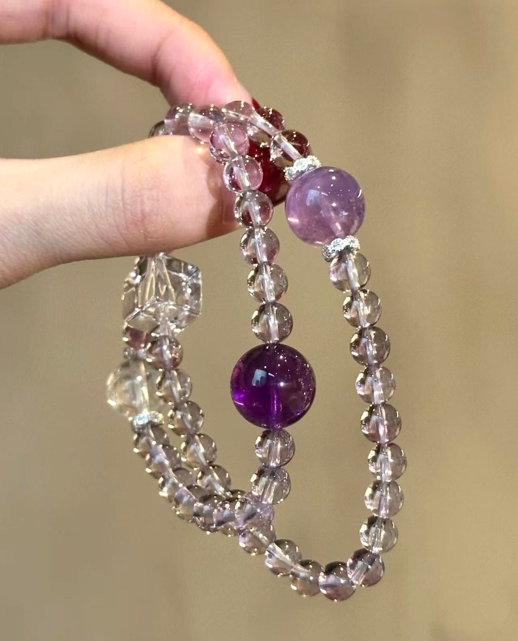 Double Strand Amethyst & Crystal Bracelet – Elegant Spiritual Jewelry Gift for Women