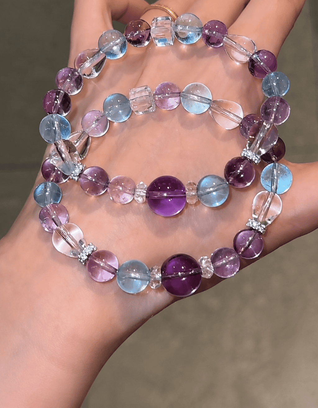 Dream Aurora Crystal Bracelet – Natural Amethyst, Aquamarine & Clear Quartz