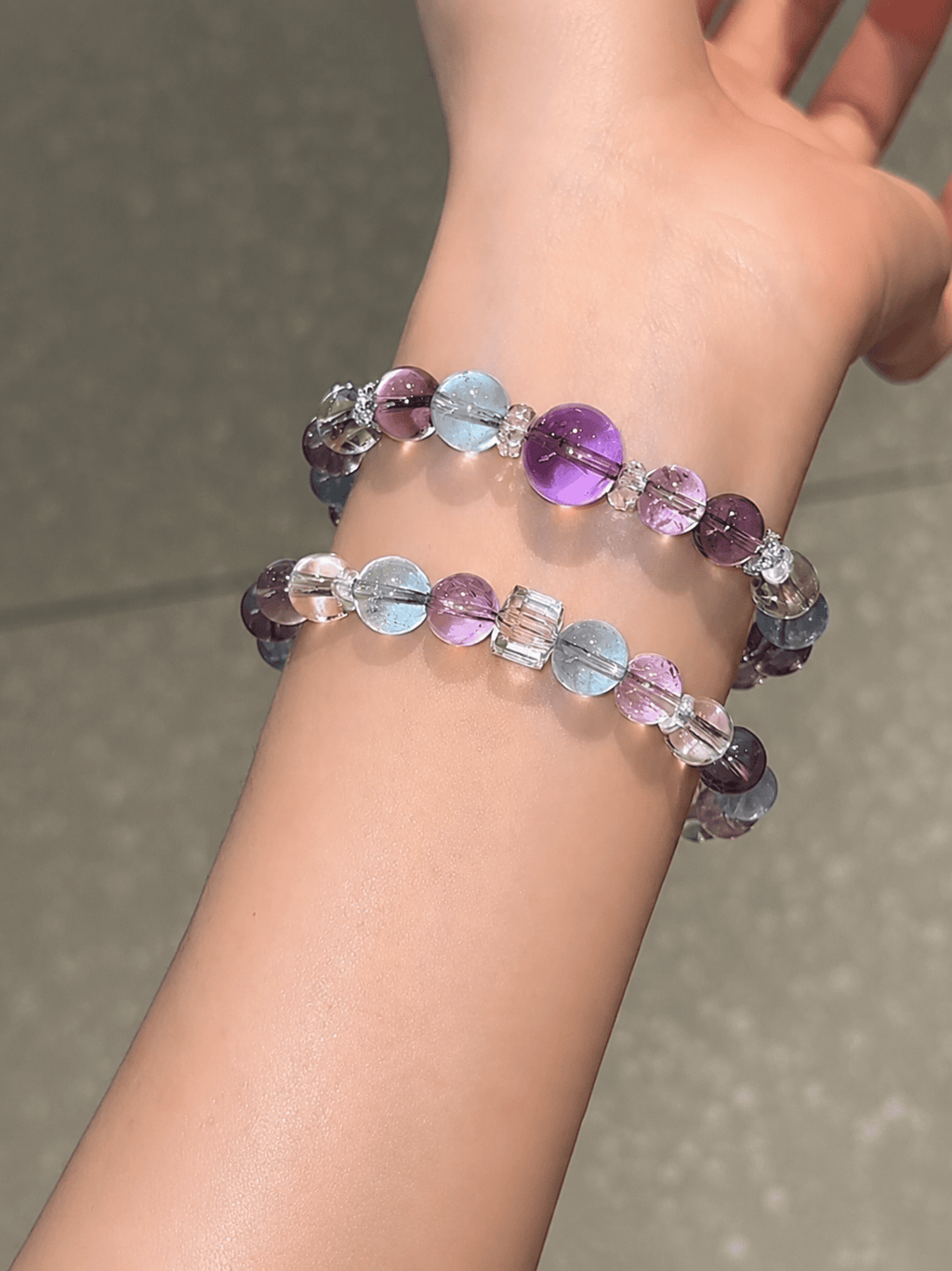 Dream Aurora Crystal Bracelet – Natural Amethyst, Aquamarine & Clear Quartz