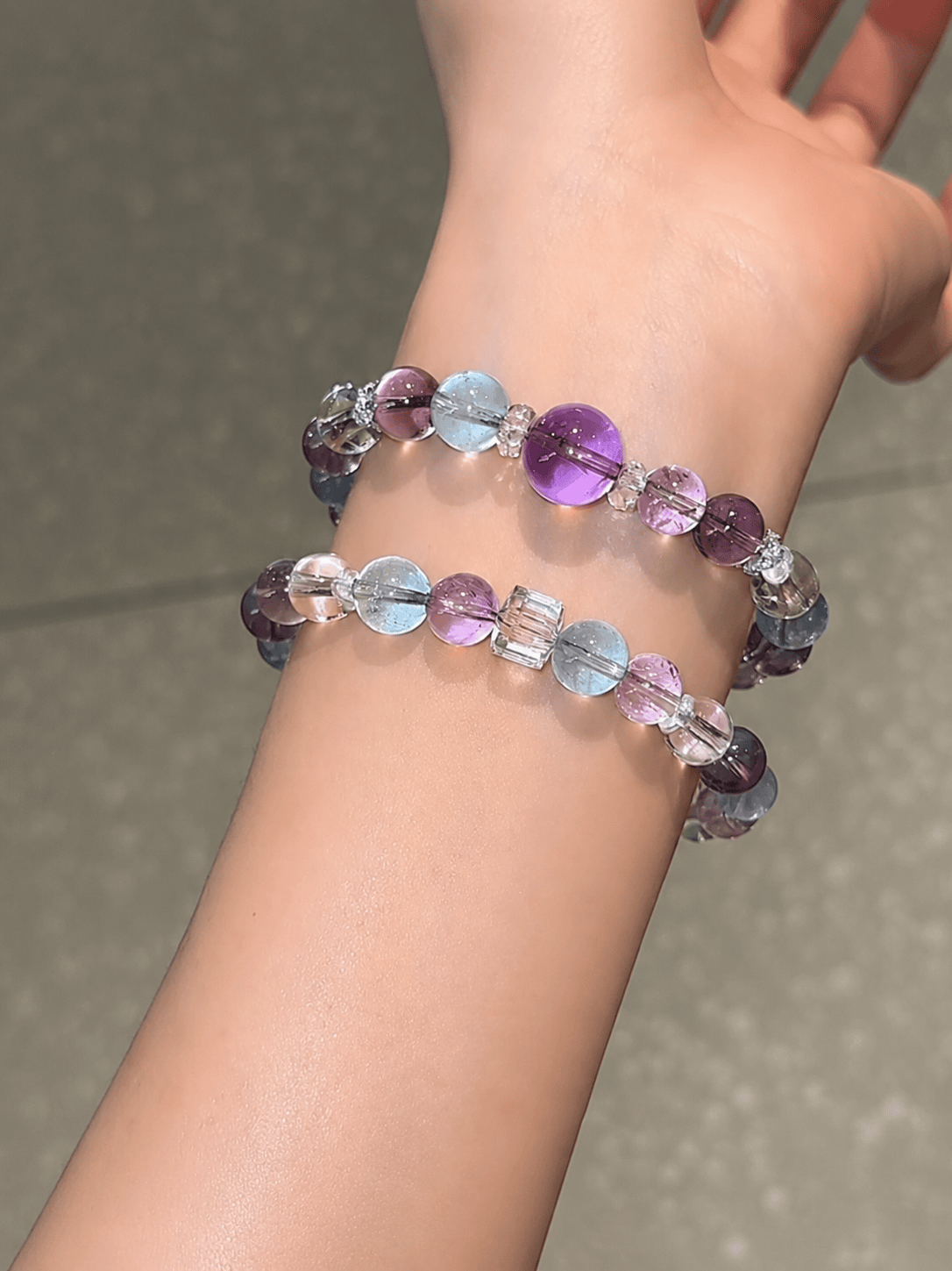 Dream Aurora Crystal Bracelet – Natural Amethyst, Aquamarine & Clear Quartz