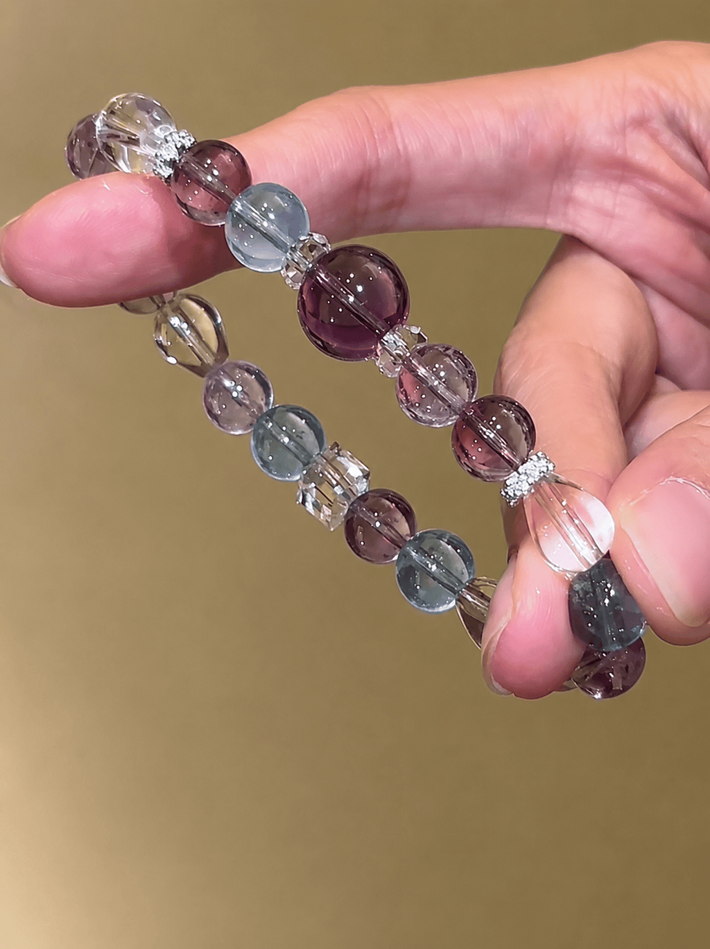 Dream Aurora Crystal Bracelet – Natural Amethyst, Aquamarine & Clear Quartz
