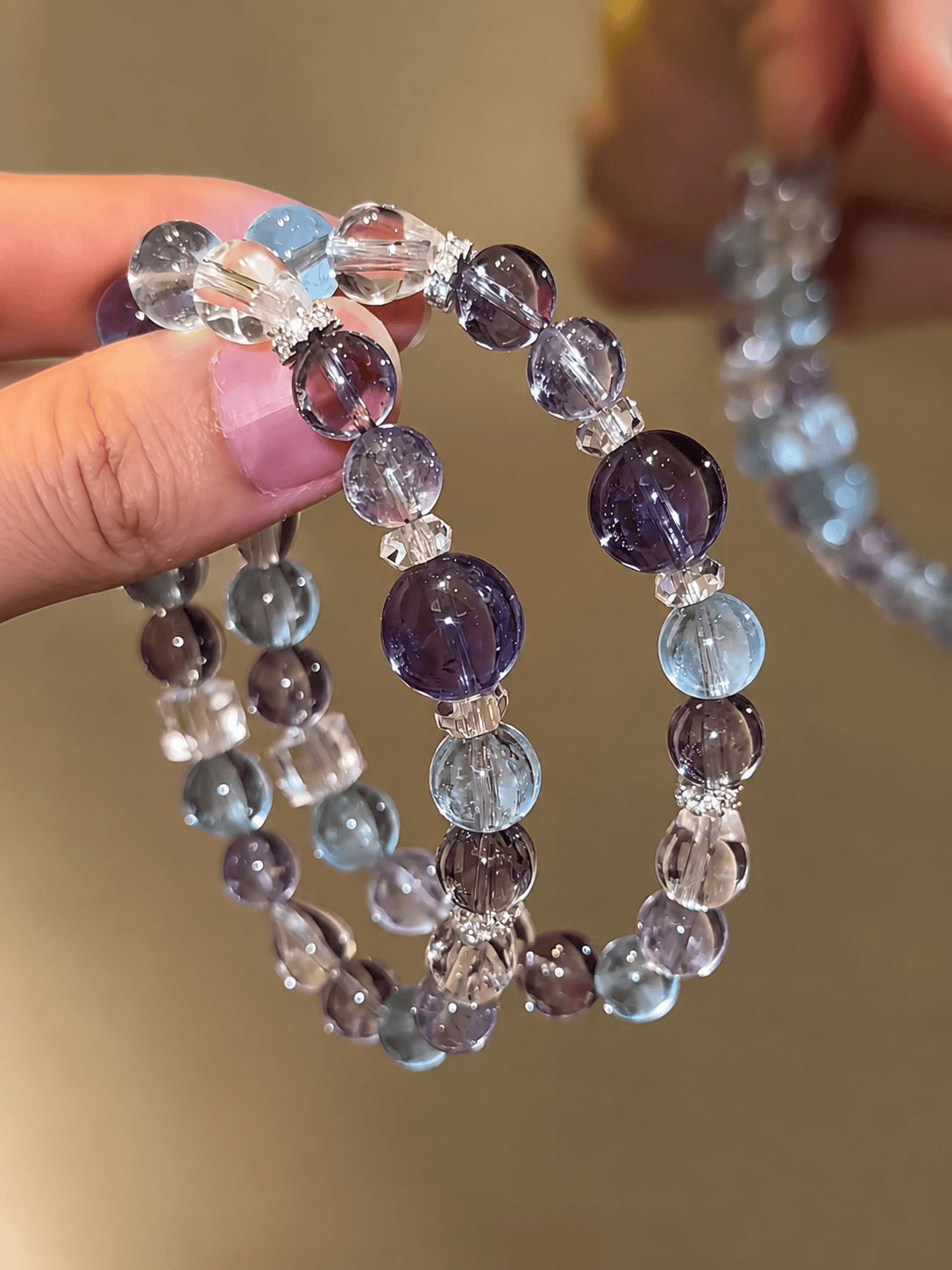 Dream Aurora Crystal Bracelet – Natural Amethyst, Aquamarine & Clear Quartz