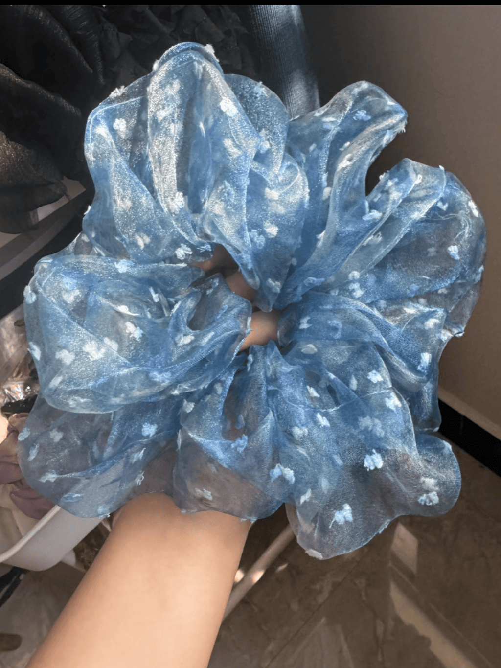 Dreamy Sky Blue Organza Scrunchie | Oversized Sheer Hair Tie