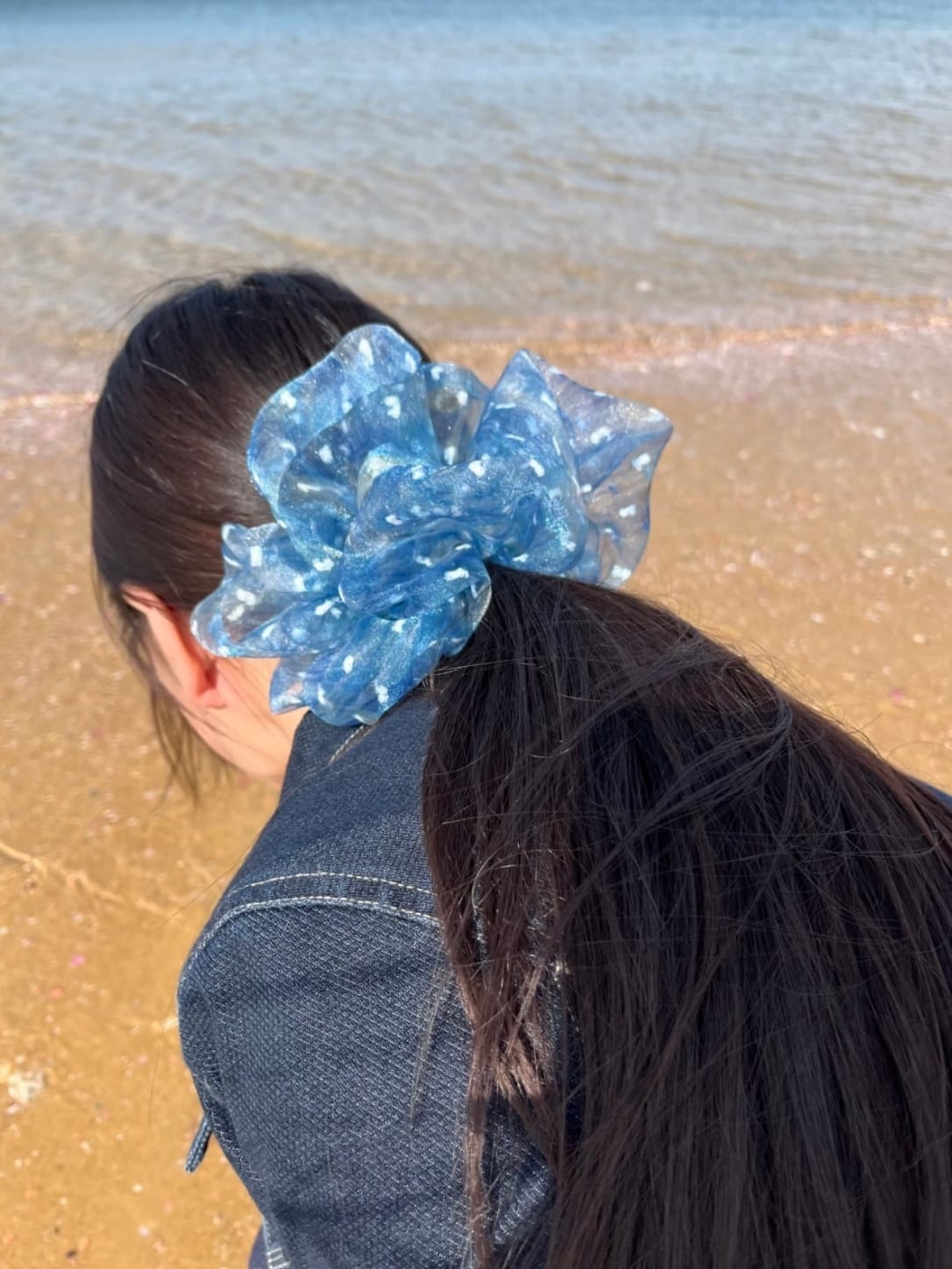 Dreamy Sky Blue Organza Scrunchie | Oversized Sheer Hair Tie