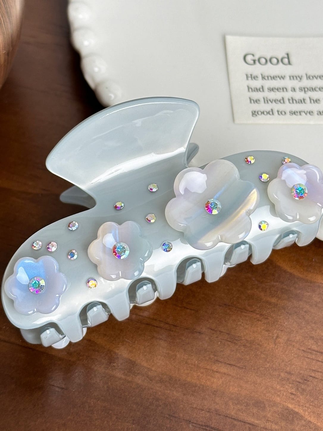 Elegant Floral Rhinestone Acetate Hair Claw Clip