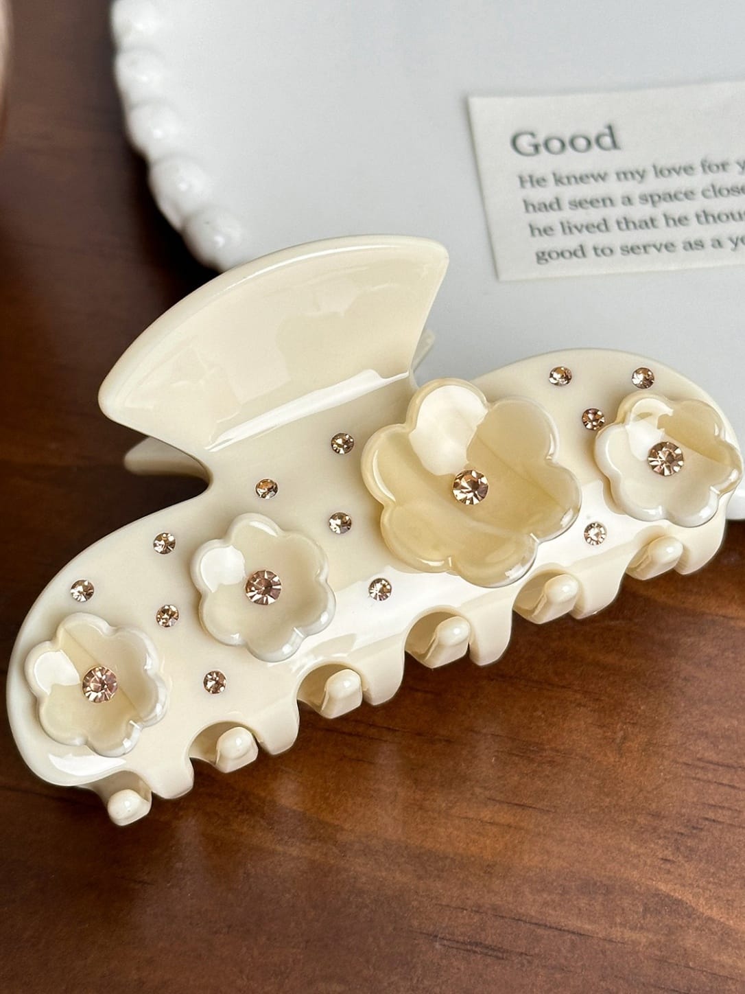 Elegant Floral Rhinestone Acetate Hair Claw Clip