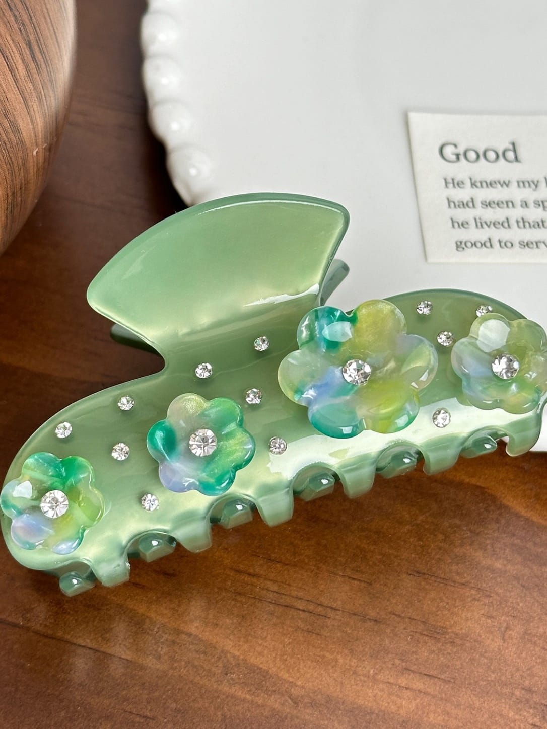 Elegant Floral Rhinestone Acetate Hair Claw Clip