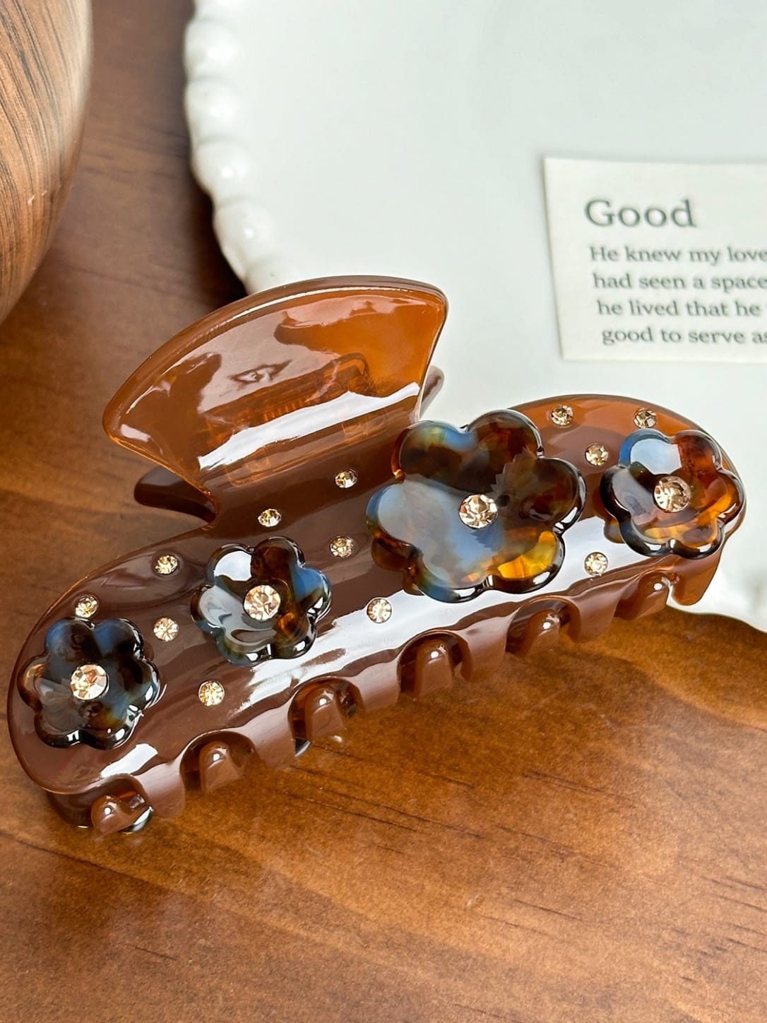 Elegant Floral Rhinestone Acetate Hair Claw Clip