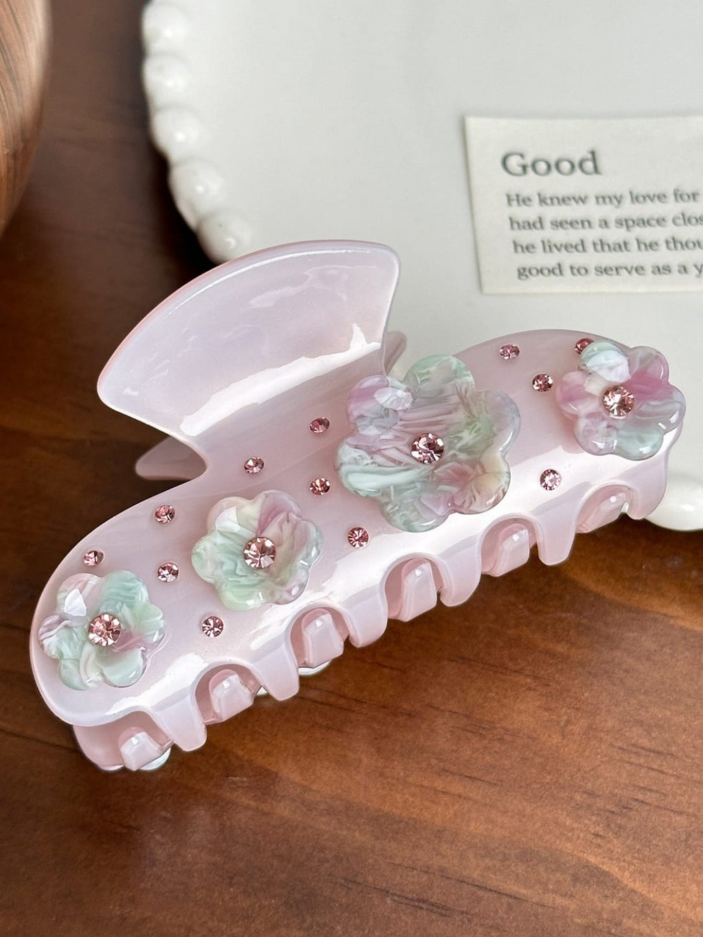 Elegant Floral Rhinestone Acetate Hair Claw Clip