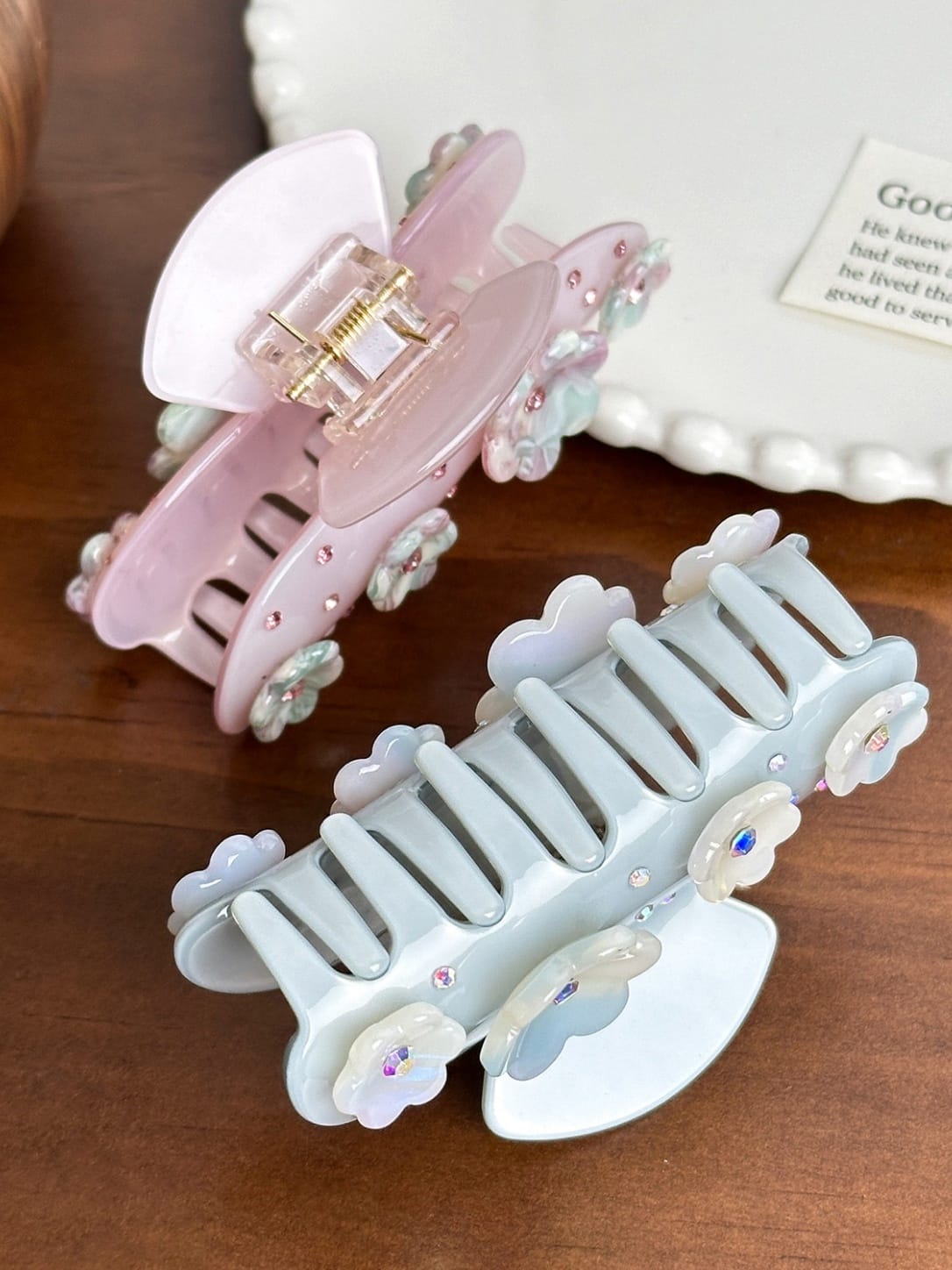 Elegant Floral Rhinestone Acetate Hair Claw Clip