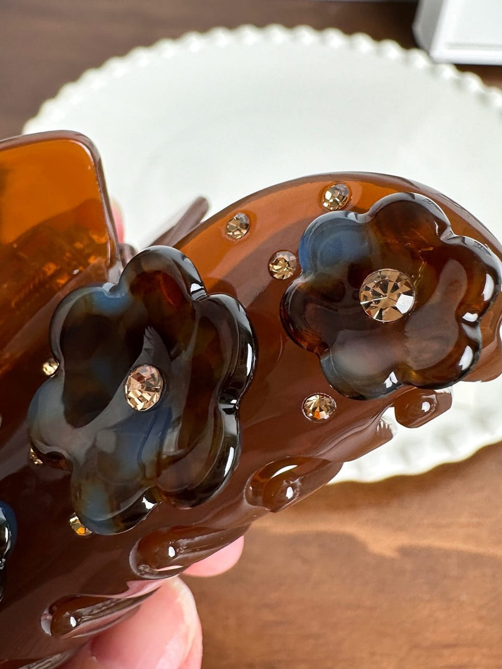 Elegant Floral Rhinestone Acetate Hair Claw Clip