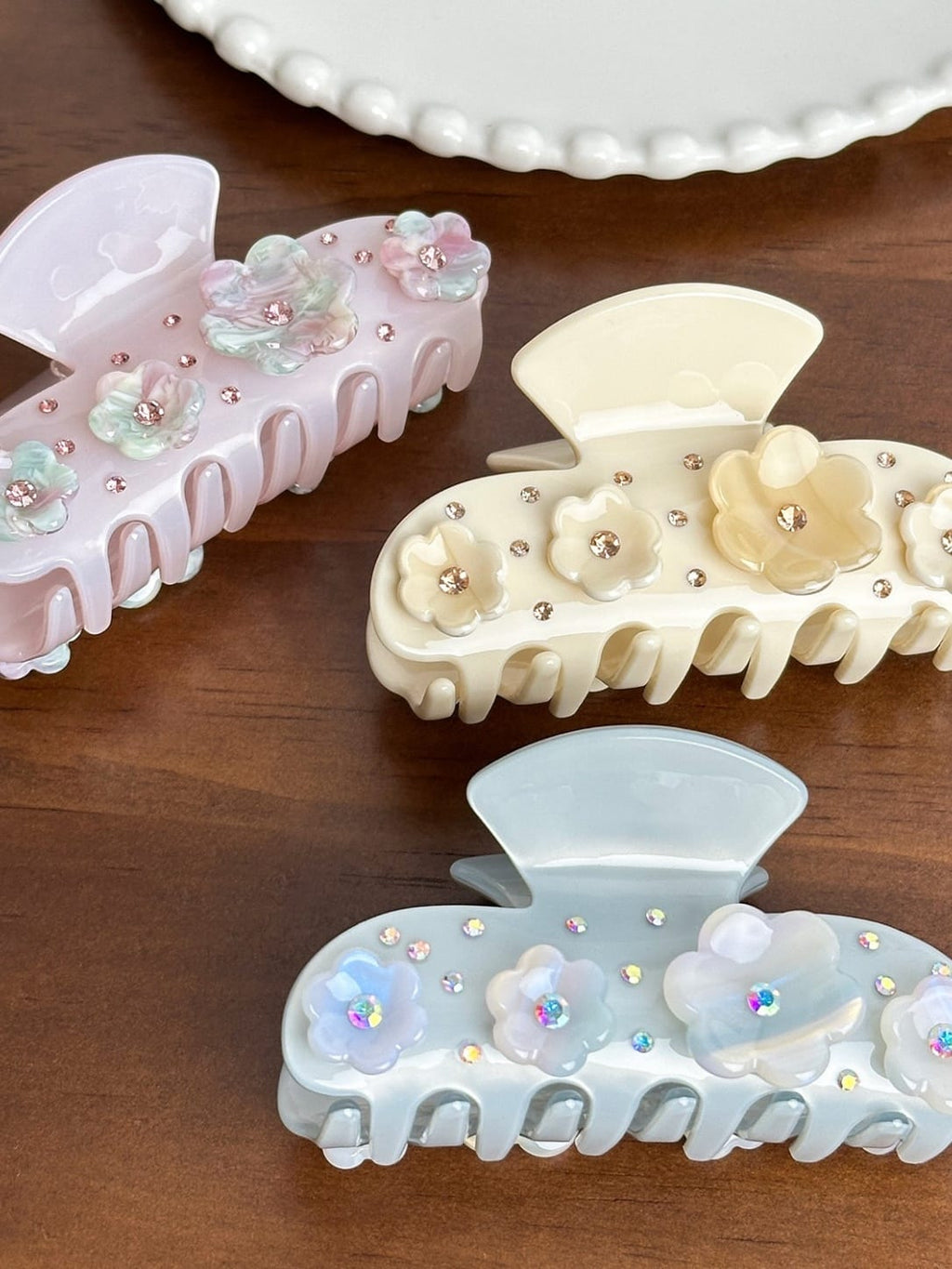 Elegant Floral Rhinestone Acetate Hair Claw Clip
