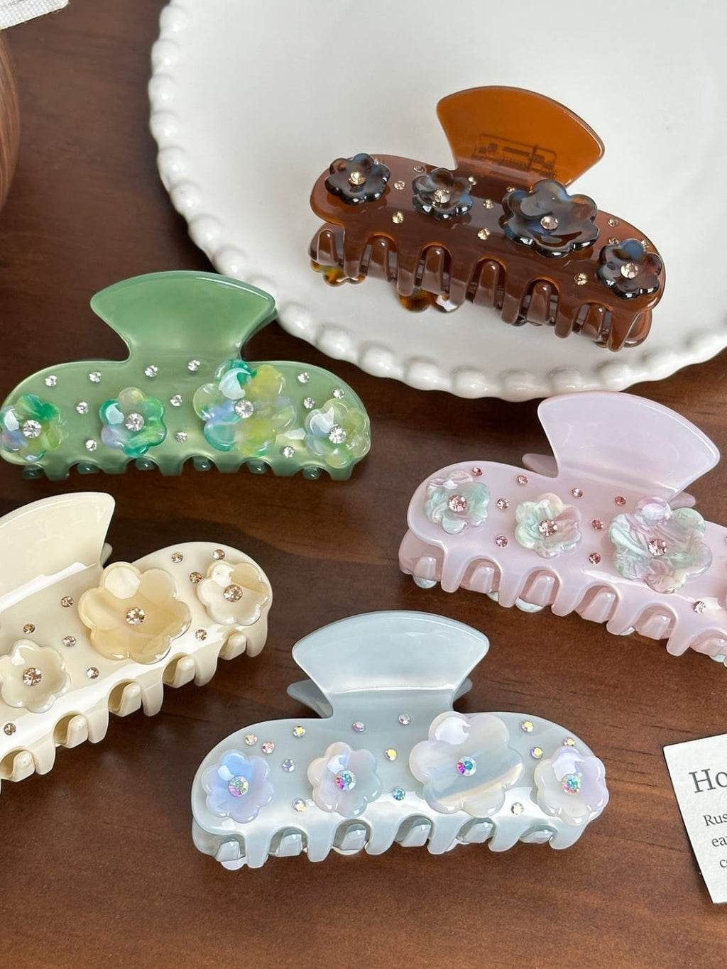 Elegant Floral Rhinestone Acetate Hair Claw Clip