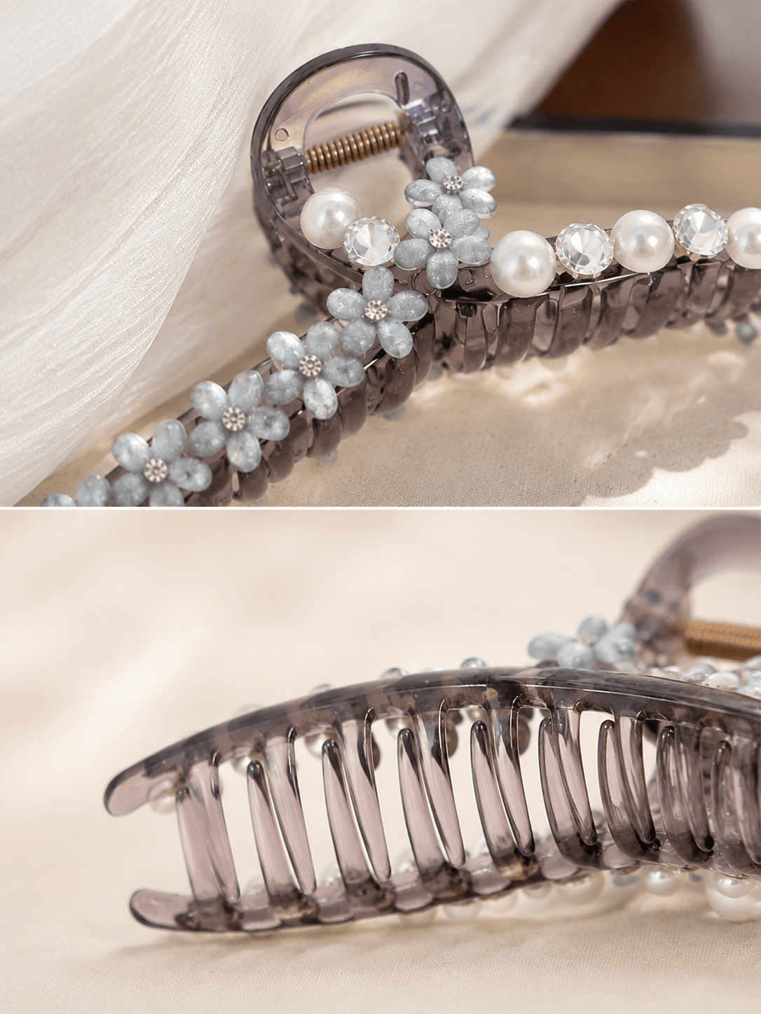 Elegant Pearl & Rhinestone Hair Claw Clip for Women, French Style Hair Accessory for Updos, Weddings & Everyday Wear