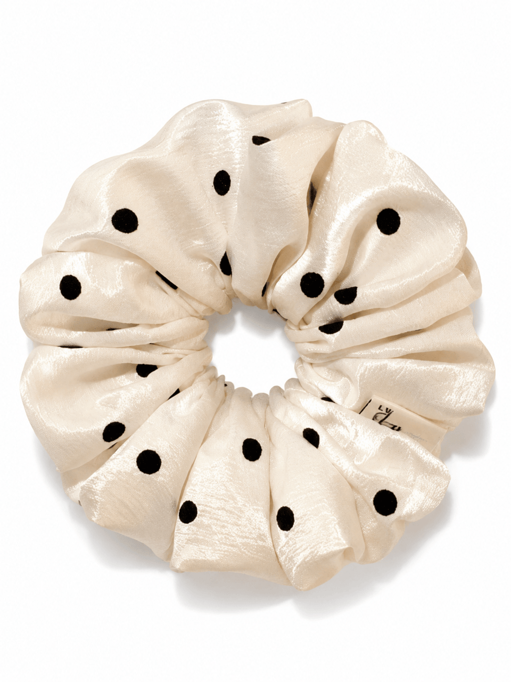 Elegant Satin Polka Dot Scrunchie – Glossy Pearl Shine Hair Tie