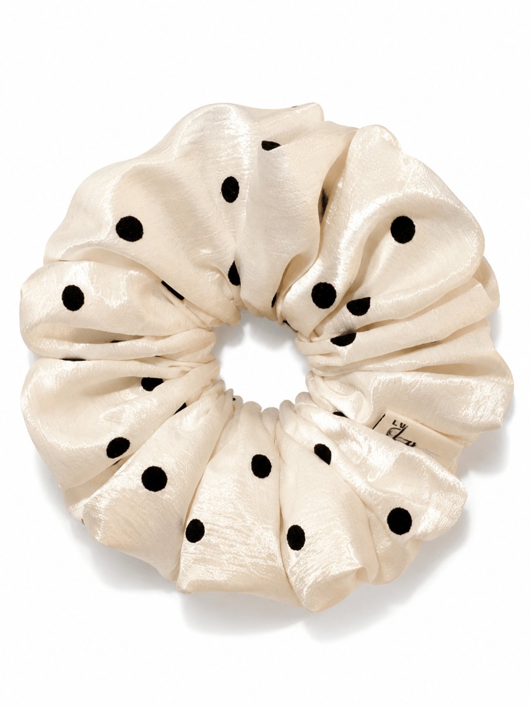 Elegant Satin Polka Dot Scrunchie – Glossy Pearl Shine Hair Tie
