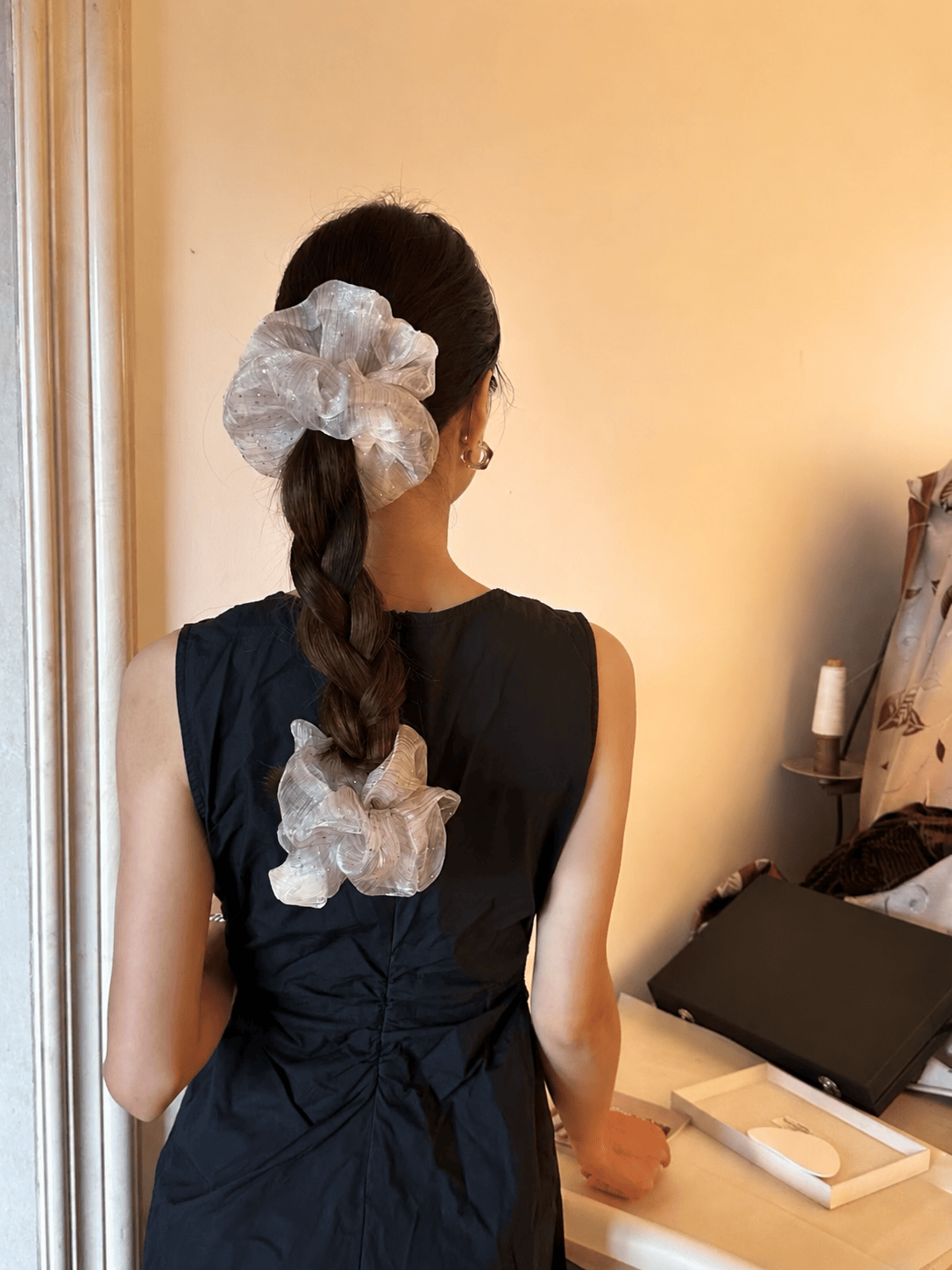 Elegant Sheer Starry Mesh Scrunchie – Sparkling Hair Tie for Ponytails & Updos