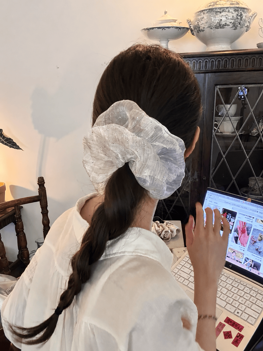 Elegant Sheer Starry Mesh Scrunchie – Sparkling Hair Tie for Ponytails & Updos
