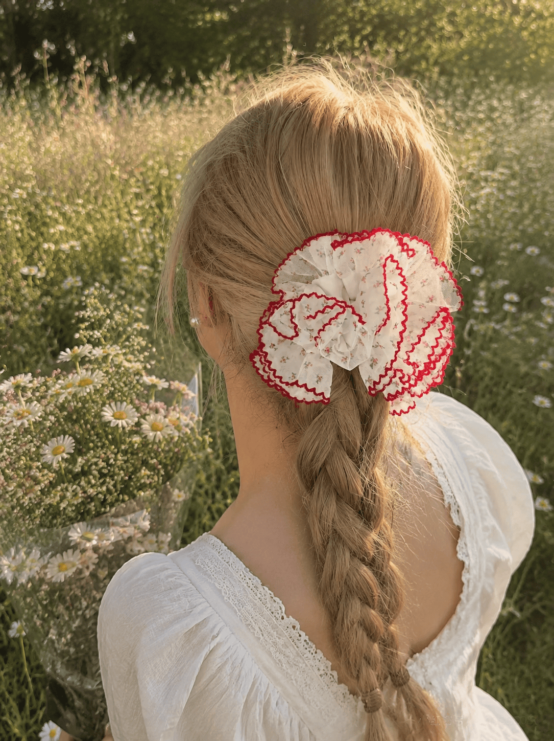 Floral Lace Scrunchie – Oversized Romantic Chiffon Hair Tie | Vintage Elegant