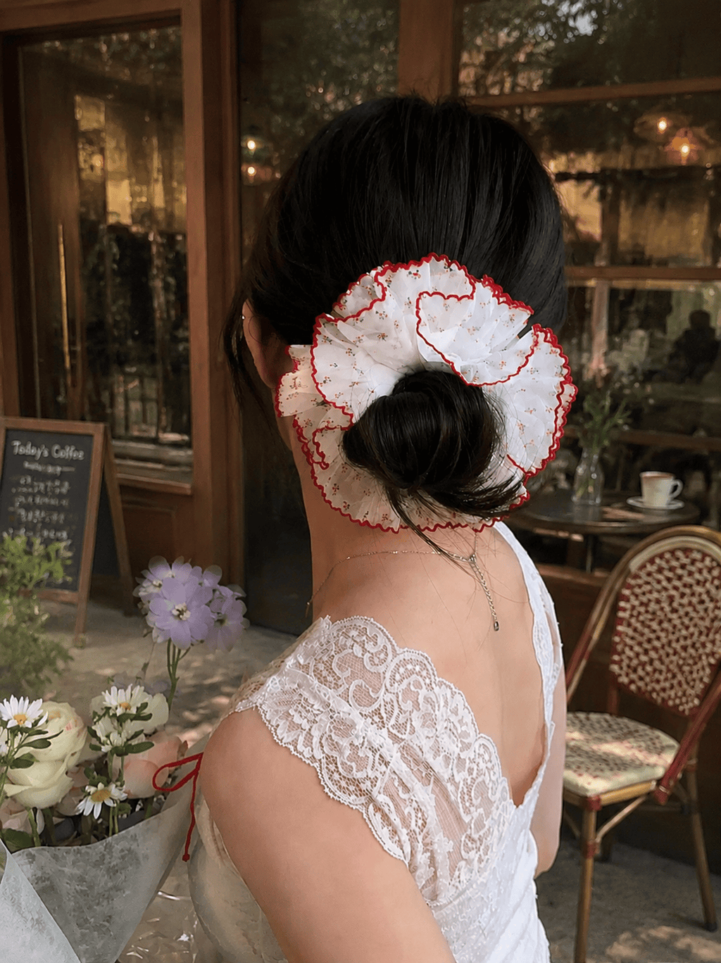Floral Lace Scrunchie – Oversized Romantic Chiffon Hair Tie | Vintage Elegant