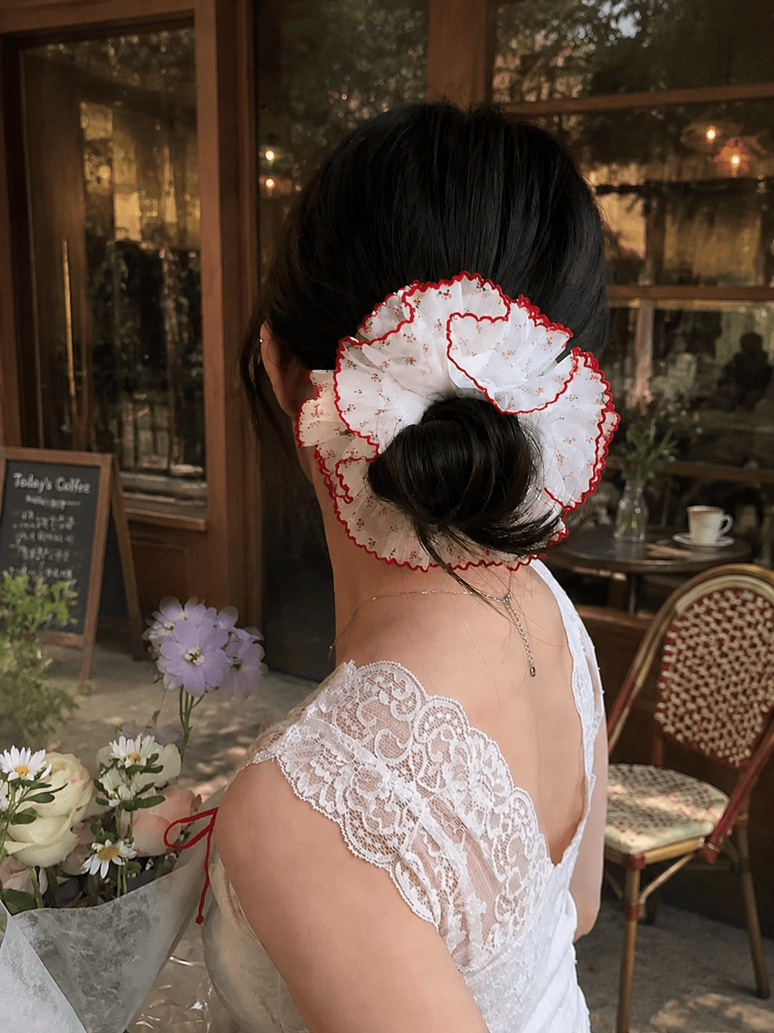 Floral Lace Scrunchie – Oversized Romantic Chiffon Hair Tie | Vintage Elegant