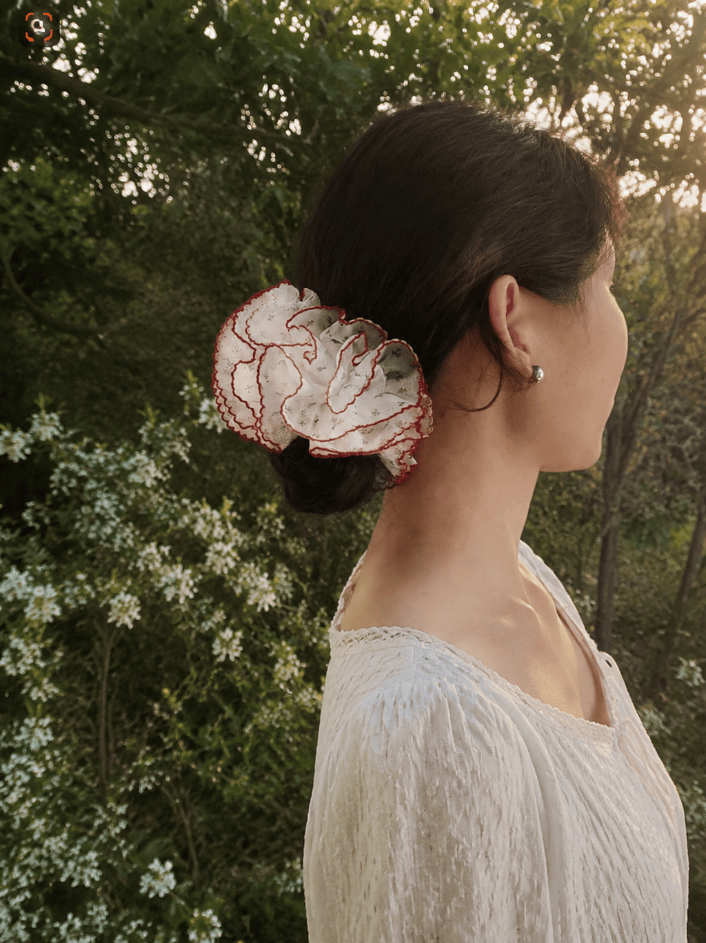 Floral Lace Scrunchie – Oversized Romantic Chiffon Hair Tie | Vintage Elegant