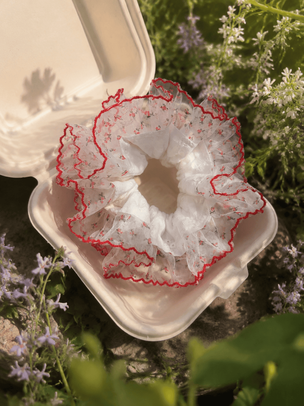 Floral Lace Scrunchie – Oversized Romantic Chiffon Hair Tie | Vintage Elegant