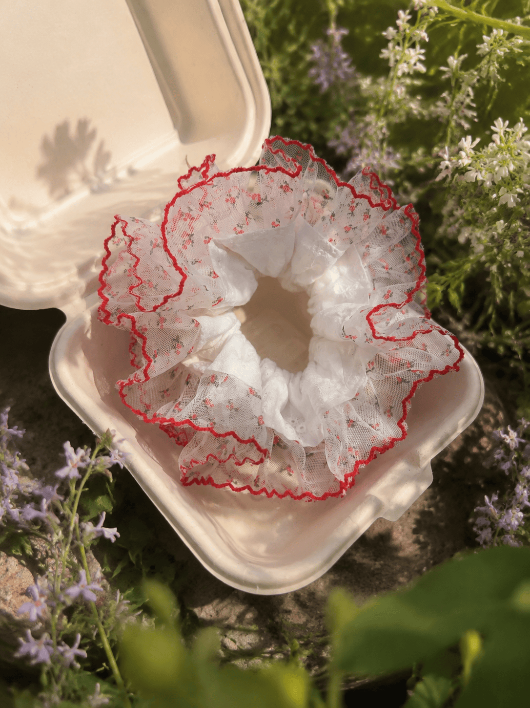 Floral Lace Scrunchie – Oversized Romantic Chiffon Hair Tie | Vintage Elegant