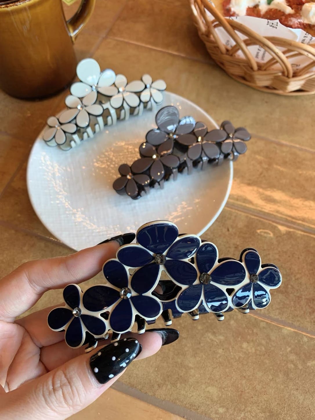 Floral Rhinestone Acetate Hair Claw Clip | Elegant Flower Hair Clip