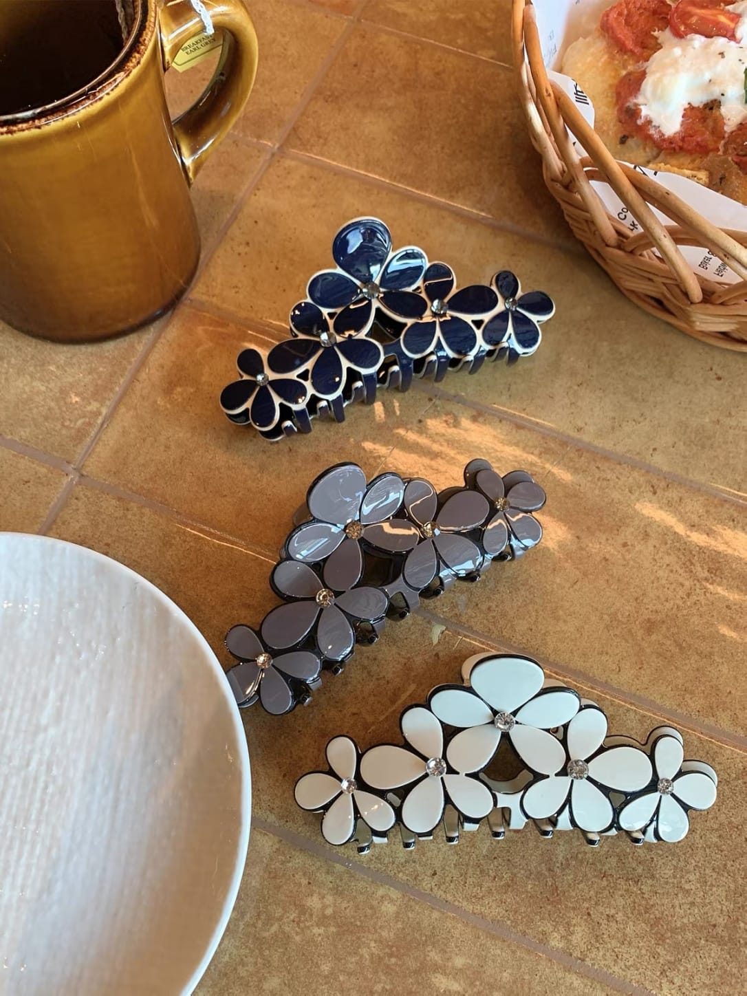 Floral Rhinestone Acetate Hair Claw Clip | Elegant Flower Hair Clip