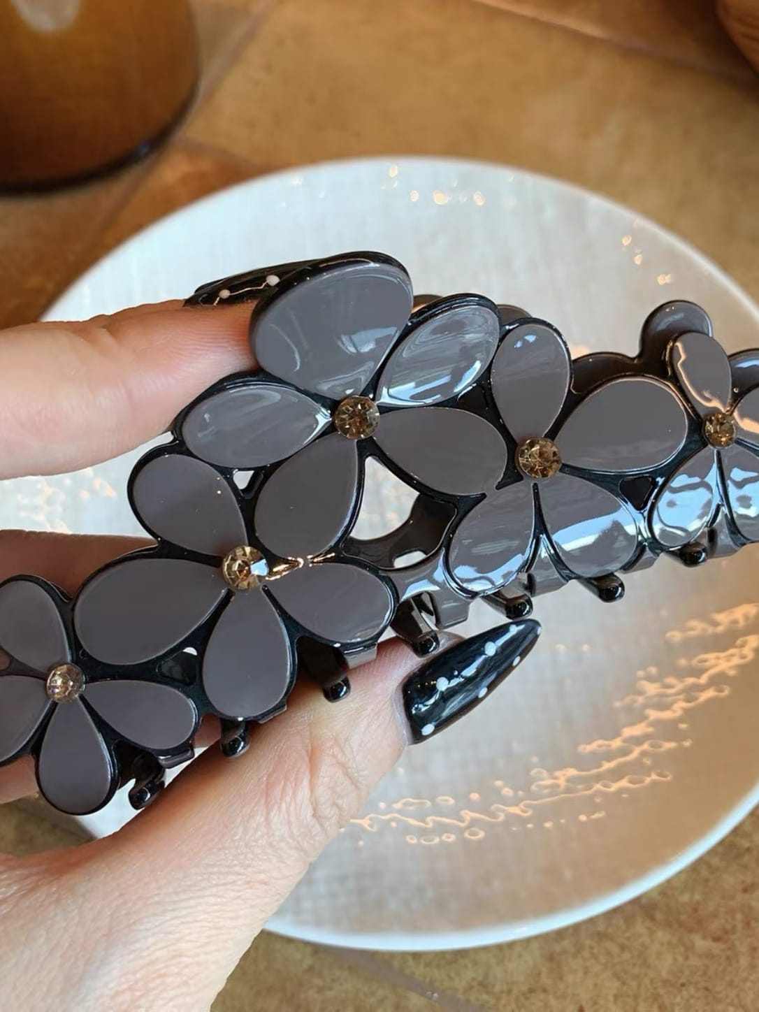 Floral Rhinestone Acetate Hair Claw Clip | Elegant Flower Hair Clip