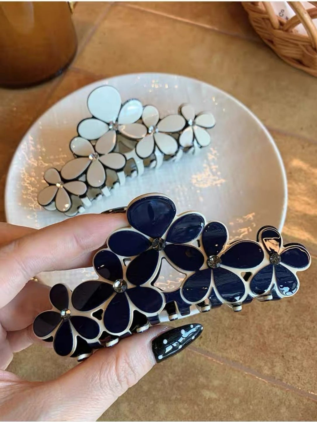 Floral Rhinestone Acetate Hair Claw Clip | Elegant Flower Hair Clip
