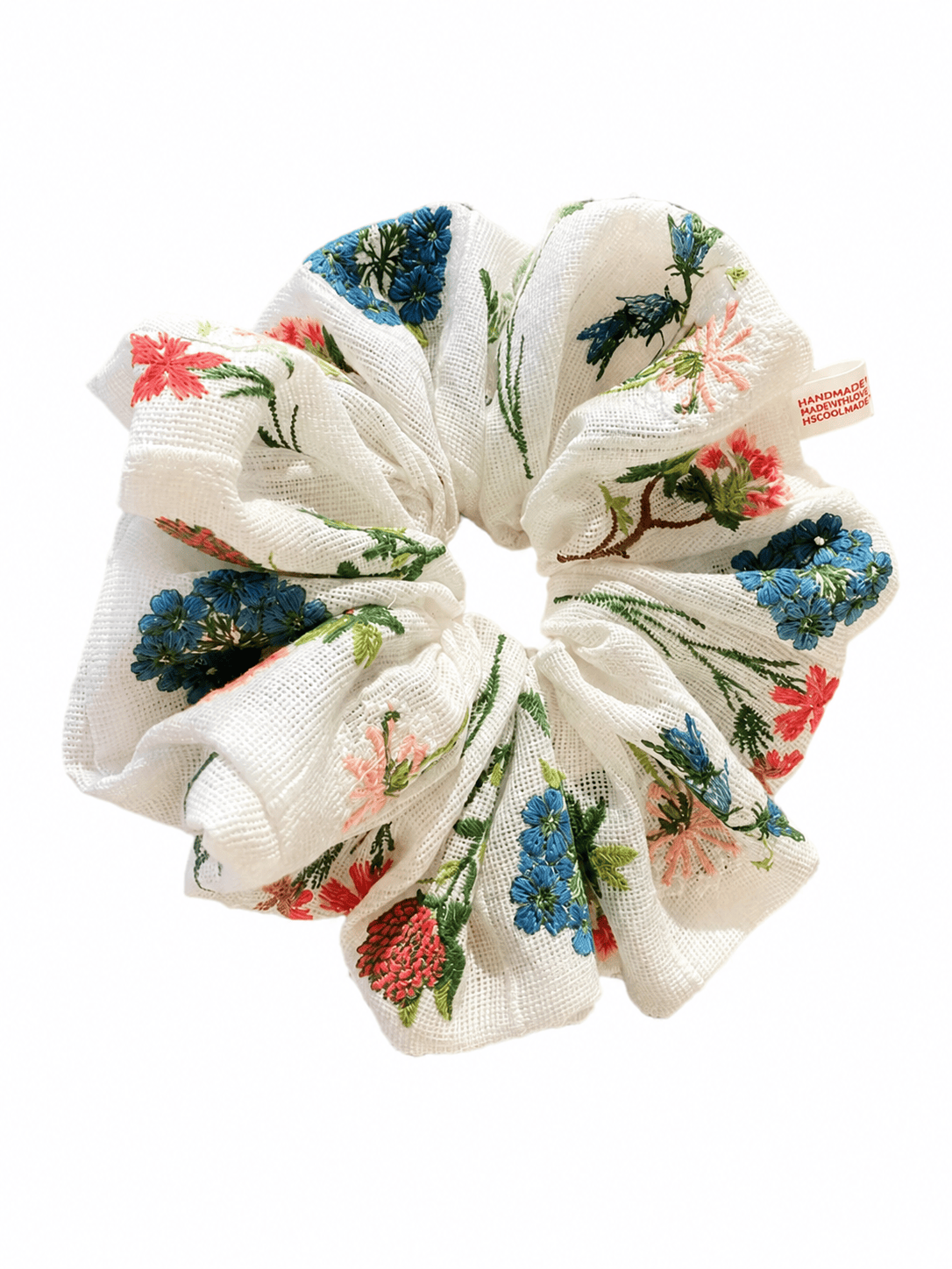 French Floral Embroidery Scrunchie | Oversized Double-Sided Vintage Hair Accessory