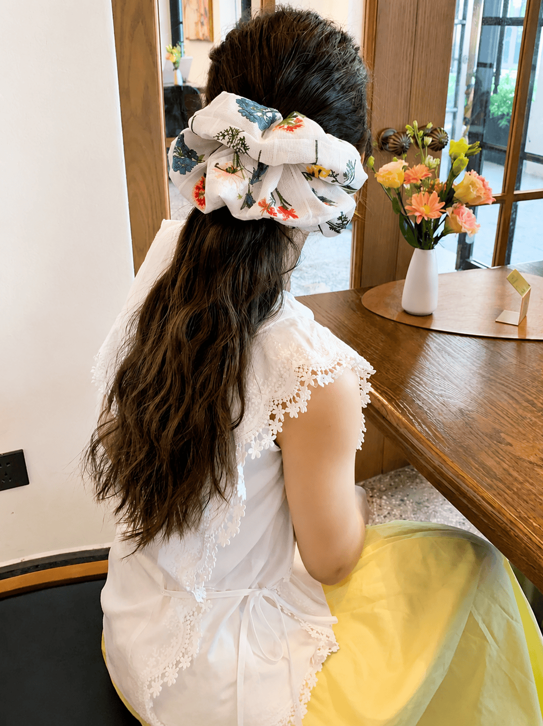 French Floral Embroidery Scrunchie | Oversized Double-Sided Vintage Hair Accessory