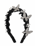 Full-Rhinestone Butterfly Headband – Black Mesh Hair Accessory