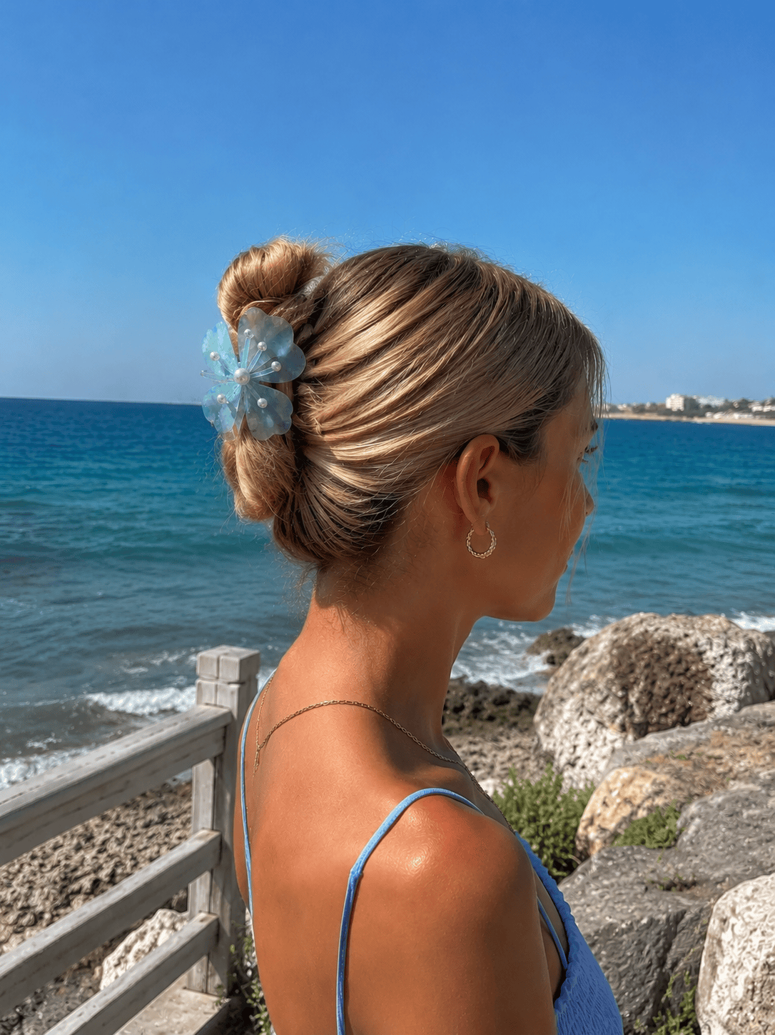  Gradient Flower Hair Claw Clip – Pearl Acetate Floral Claw Clip 