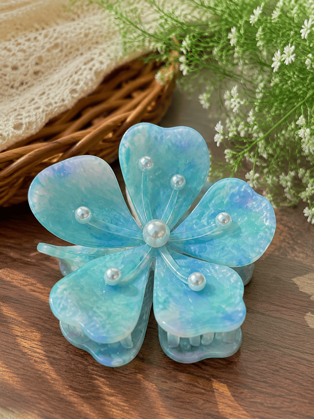  Gradient Flower Hair Claw Clip – Pearl Acetate Floral Claw Clip 