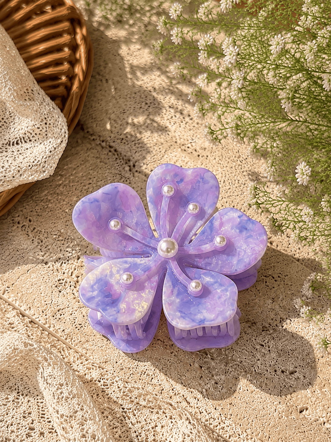  Gradient Flower Hair Claw Clip – Pearl Acetate Floral Claw Clip 