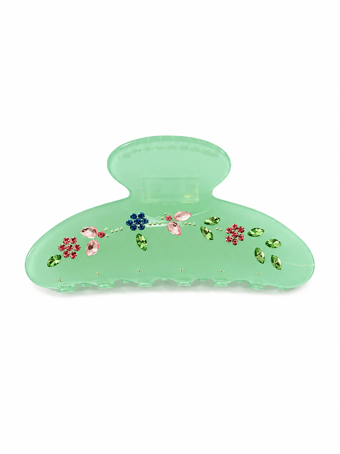Green Floral Rhinestone Acrylic Hair Claw Clip | Elegant 8.5 cm Hair Clip