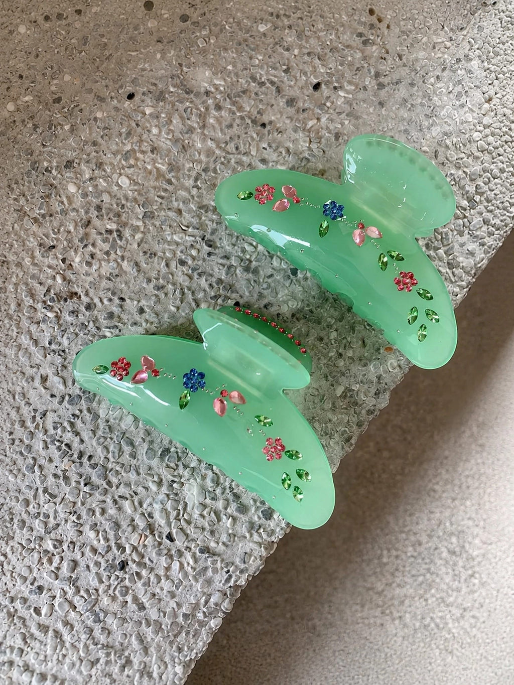Green Floral Rhinestone Acrylic Hair Claw Clip | Elegant 8.5 cm Hair Clip
