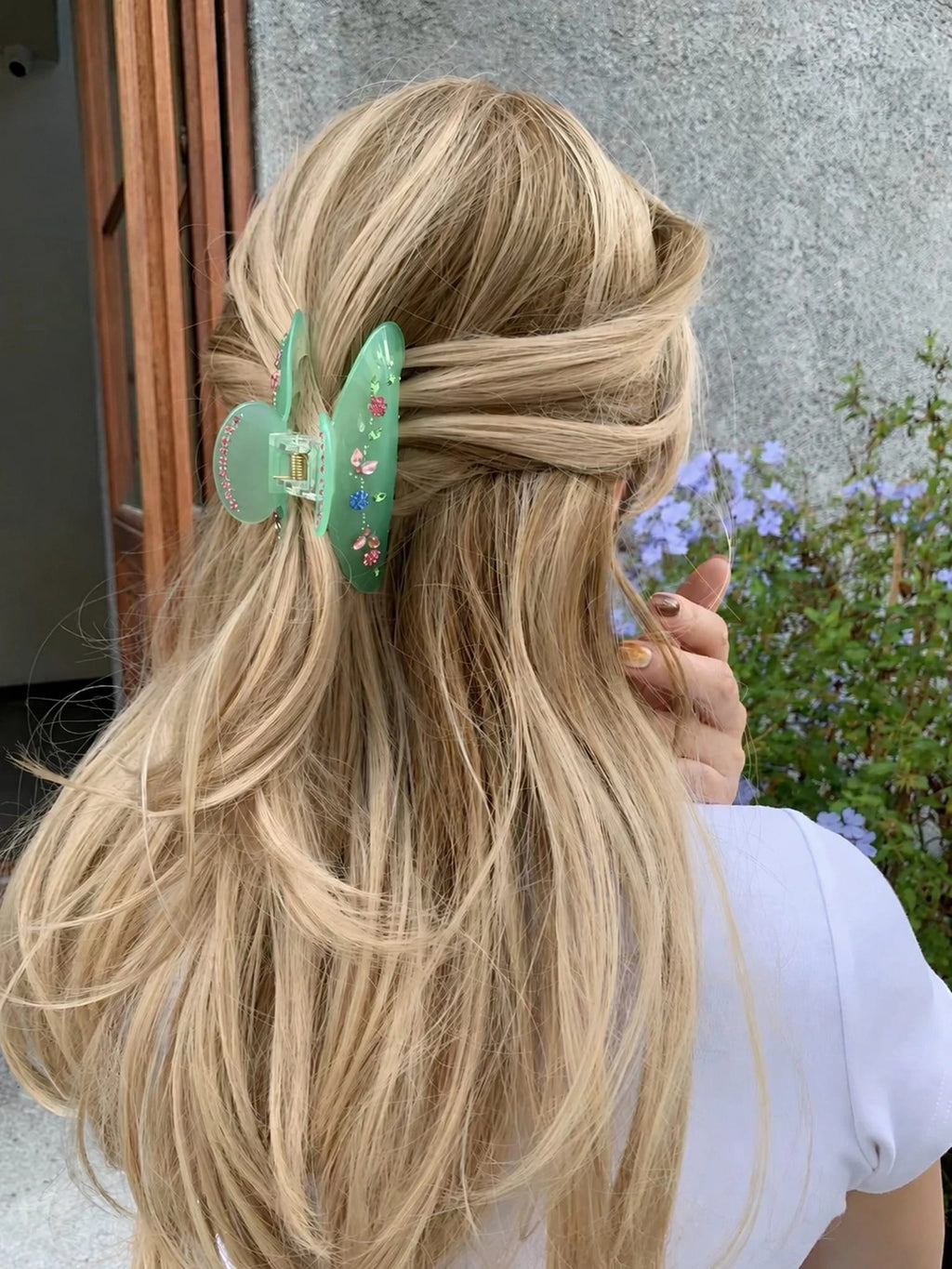 Green Floral Rhinestone Acrylic Hair Claw Clip | Elegant 8.5 cm Hair Clip