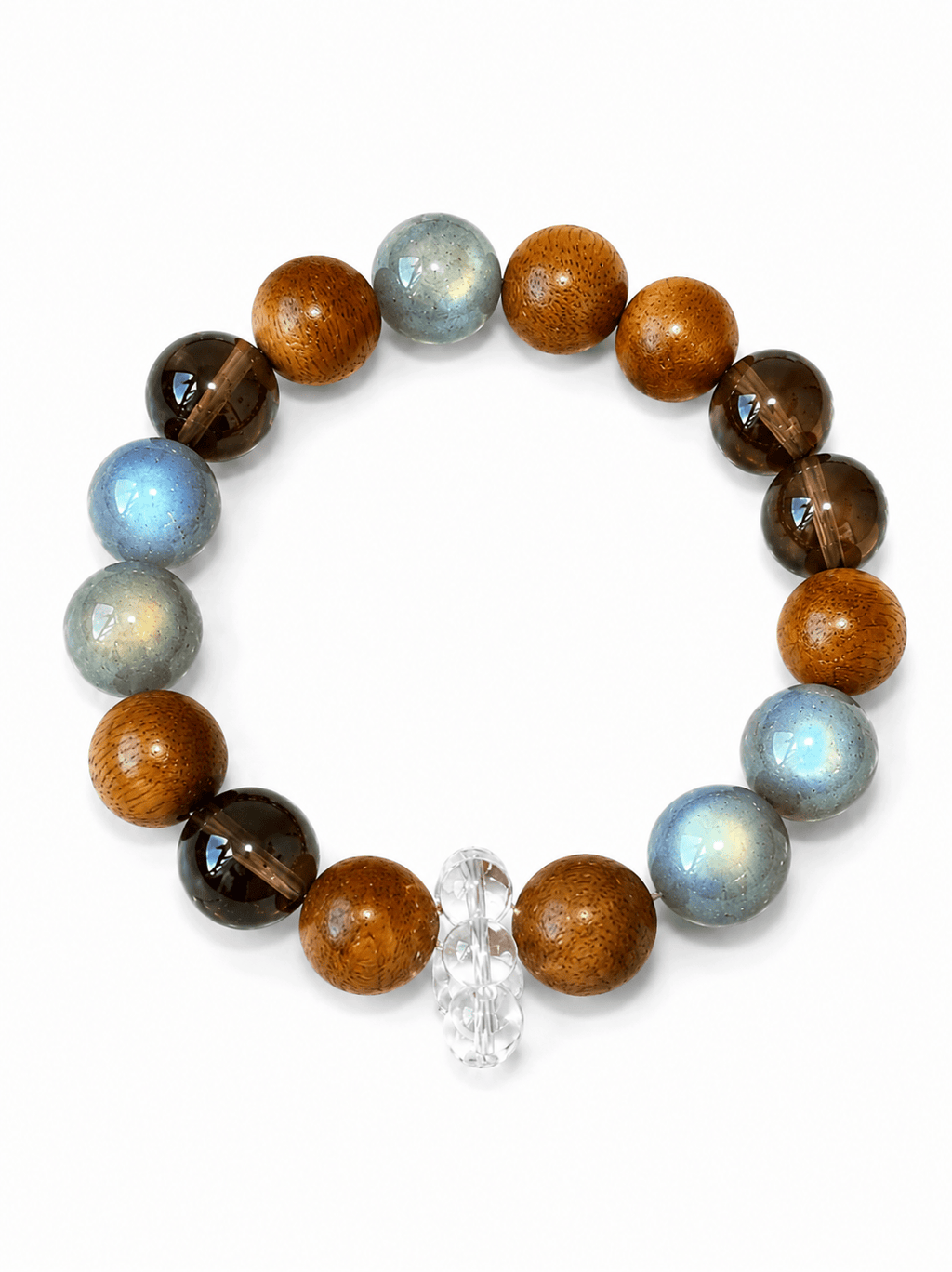 Grey Moonstone, Agarwood & Smoky Quartz Bracelet – Handmade Natural Stone Beaded Elastic Wrist Bracelet