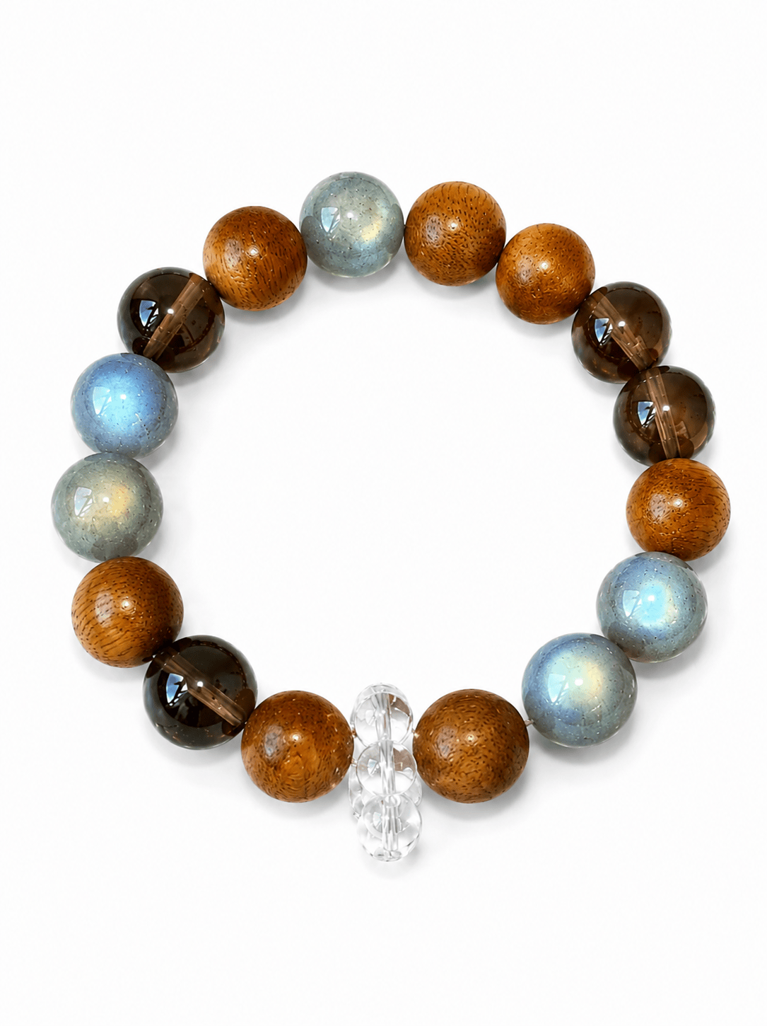 Grey Moonstone, Agarwood & Smoky Quartz Bracelet – Handmade Natural Stone Beaded Elastic Wrist Bracelet