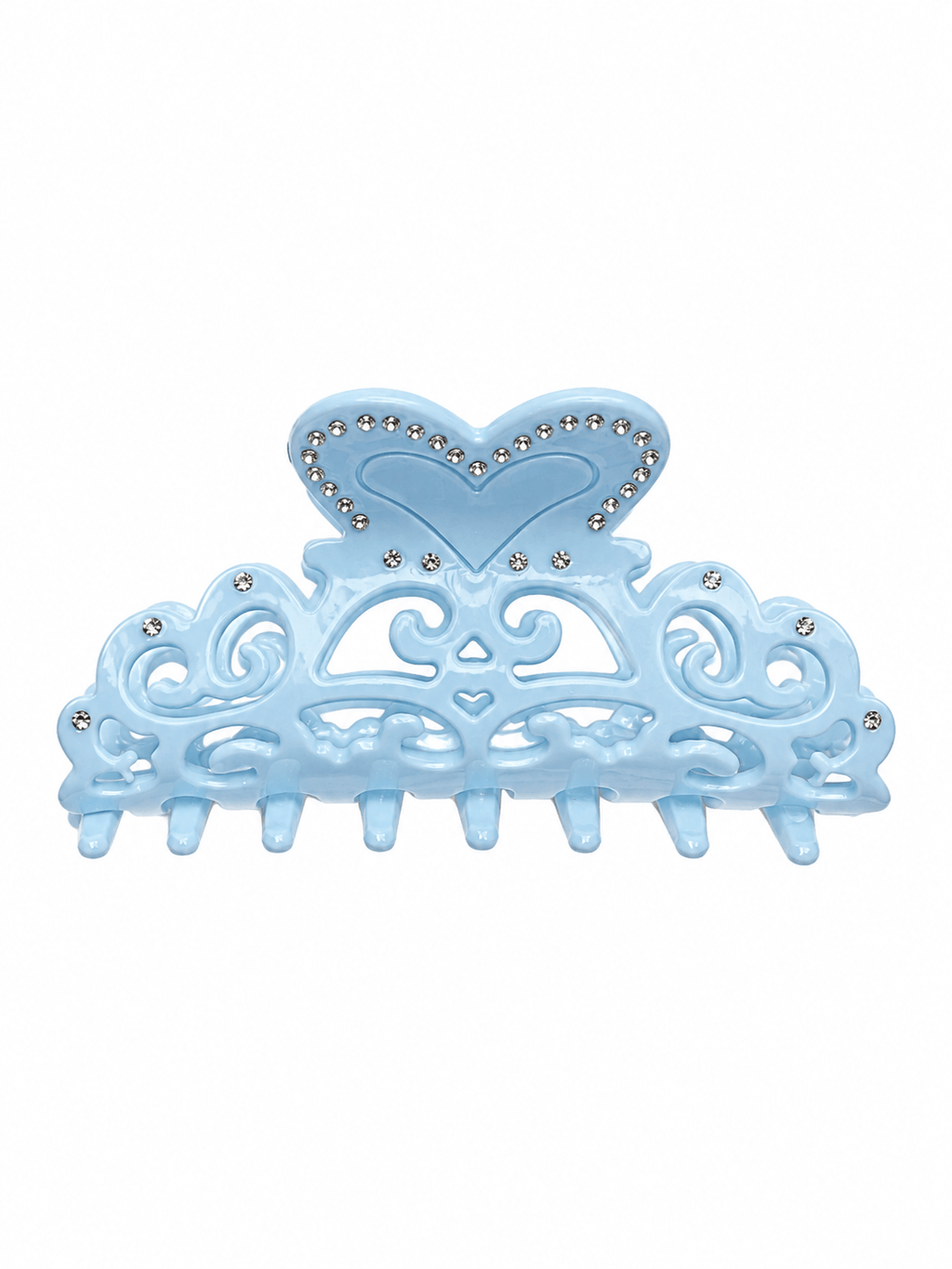 Hollow Cutout Acetate Hair Claw Clip – Sky Blue Rhinestone Heart Design