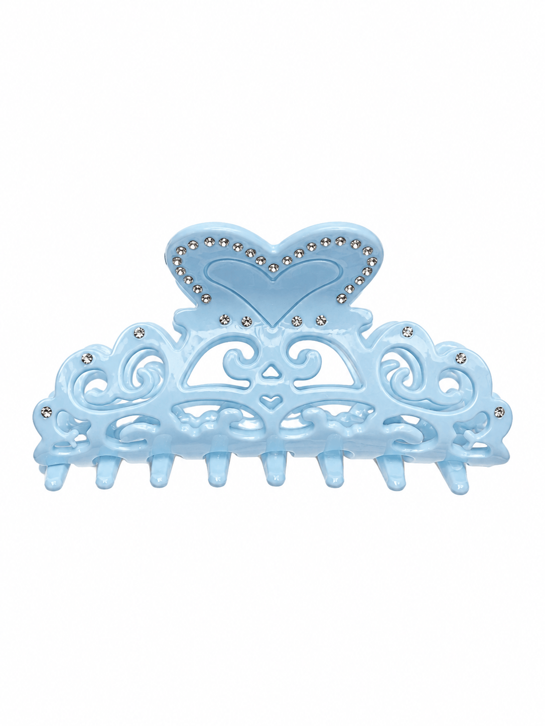 Hollow Cutout Acetate Hair Claw Clip – Sky Blue Rhinestone Heart Design