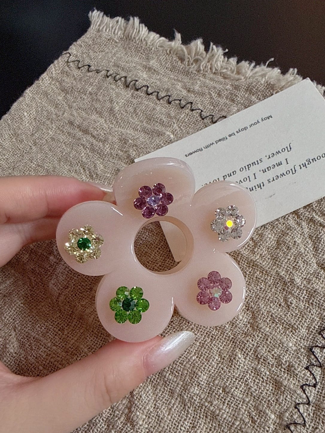 Hollow Flower Acrylic Hair Claw Clip | Colorful Rhinestone Floral Design