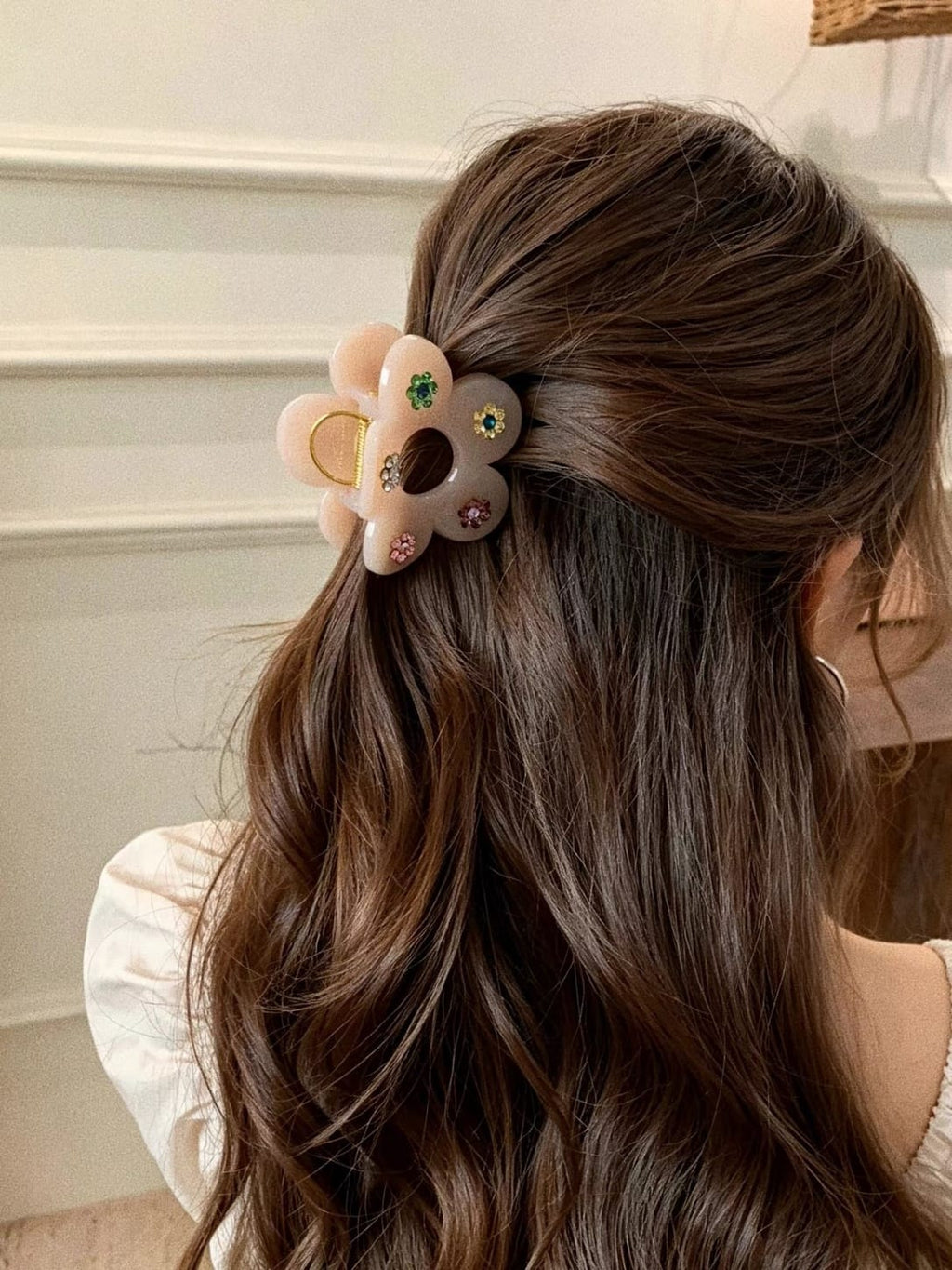 Hollow Flower Acrylic Hair Claw Clip | Colorful Rhinestone Floral Design