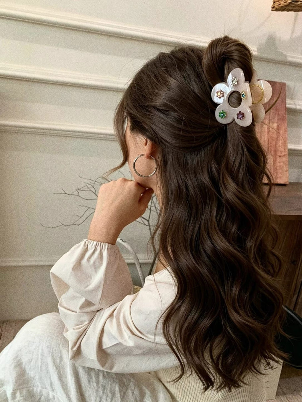 Hollow Flower Acrylic Hair Claw Clip | Colorful Rhinestone Floral Design