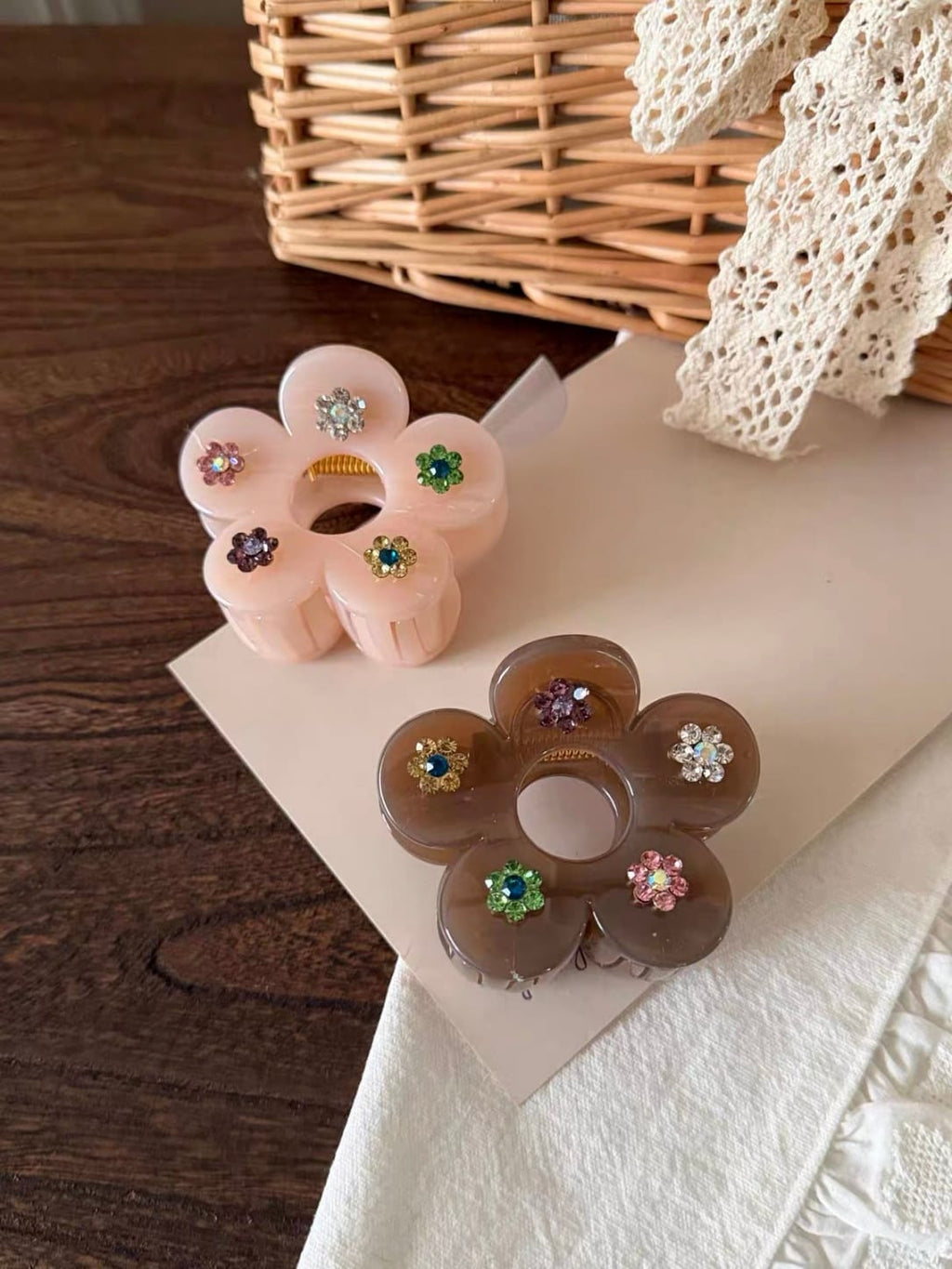 Hollow Flower Acrylic Hair Claw Clip | Colorful Rhinestone Floral Design